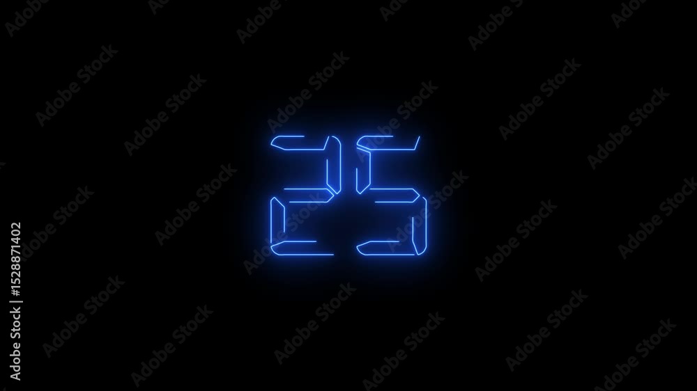 Neon glowing text 25 number countdown icon animation. Neon glowing text 25 number countdown icon animation.
