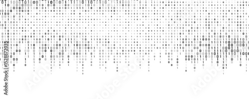 Minimalist binary code falling from top with random black digits 0 and 1 on white backdrop. Data processing. Coding concept for scientific technology presentation. Vector illustration.
