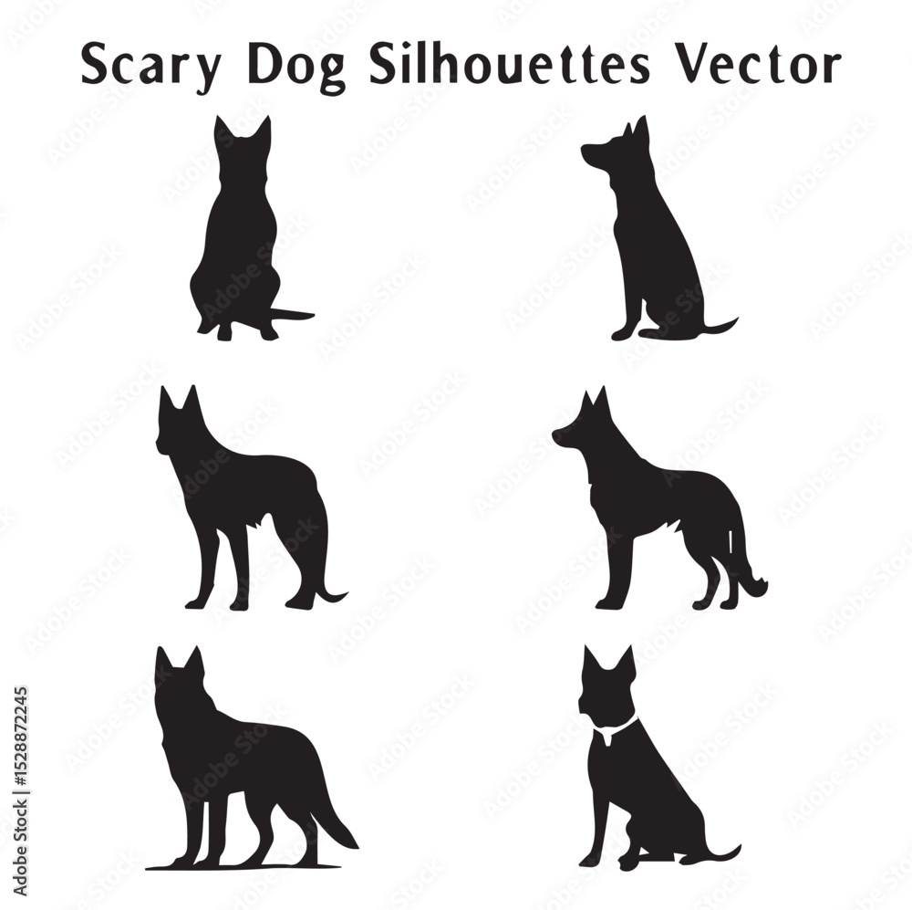 Halloween Scary Dog Vector Silhouettes bundle Set of silhouettes of Halloween evil black Dogs Halloween Scary Dog Vector Silhouettes bundle Set of silhouettes of Halloween evil black Dogs
