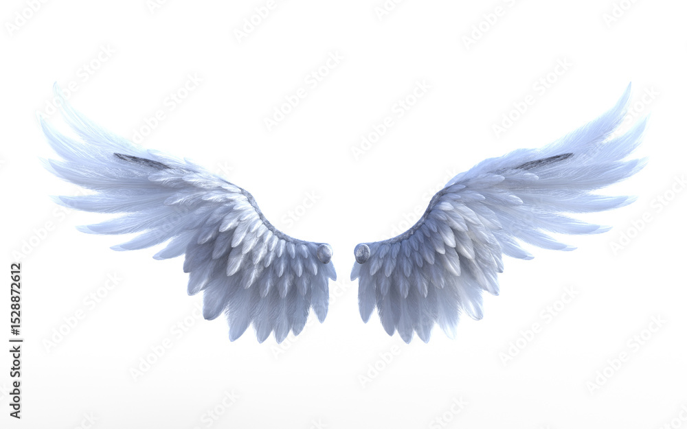 Fototapeta premium 3d Illustration Elegant white angel wings glow softly, symbolizing purity, divinity, and spiritual grace.