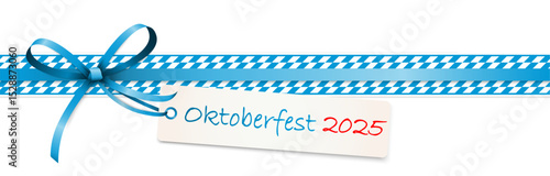 blue and white ribbon bow with text Oktoberfest 2025