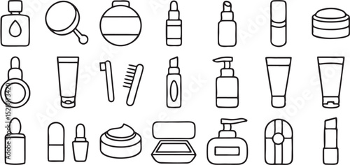 Beauty Cosmetic Bottle Icons Solid Black Skincare Makeup Product Vector Set