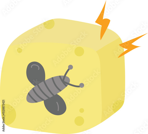 Fake cheese with bug illustration