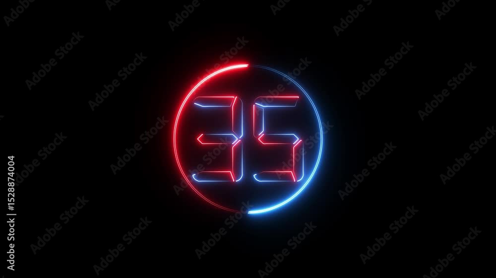 Neon glowing text 35 number countdown icon animation. Neon glowing text 35 number countdown icon animation.