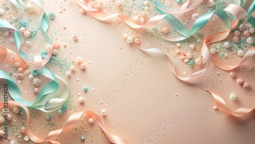 Pastel Ribbons, Confetti, and Decorative Ornaments Create a Festive and Elegant Background