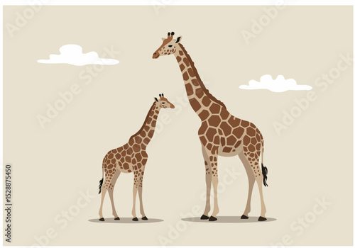 heartwarming  giraffe mother and calf showcasing a beautiful family bond Simple elegant design with soft colors and a charming nostalgic feel Ideal for family nature and wildlife themes