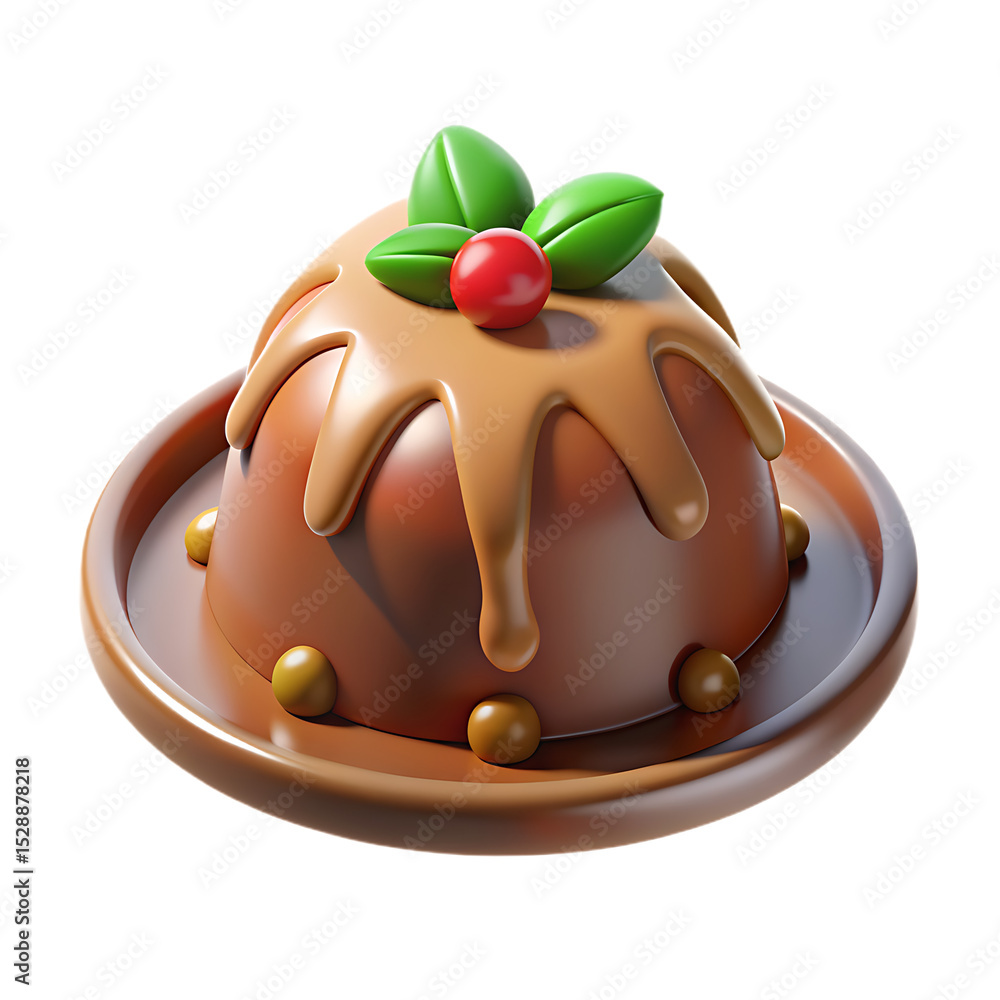 Fototapeta premium 3D Render: Festive Chocolate Christmas Pudding with Holly