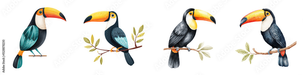 Fototapeta premium Colorful tropical birds perched on branches