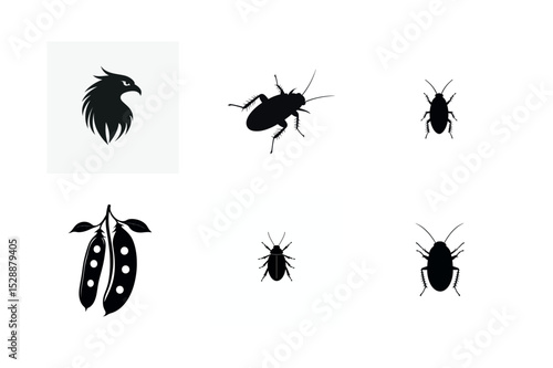 Eagle head and cockroach silhouettes with peas