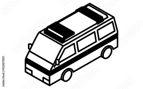 救急車のシンプルな線画アイソメトリックイラスト