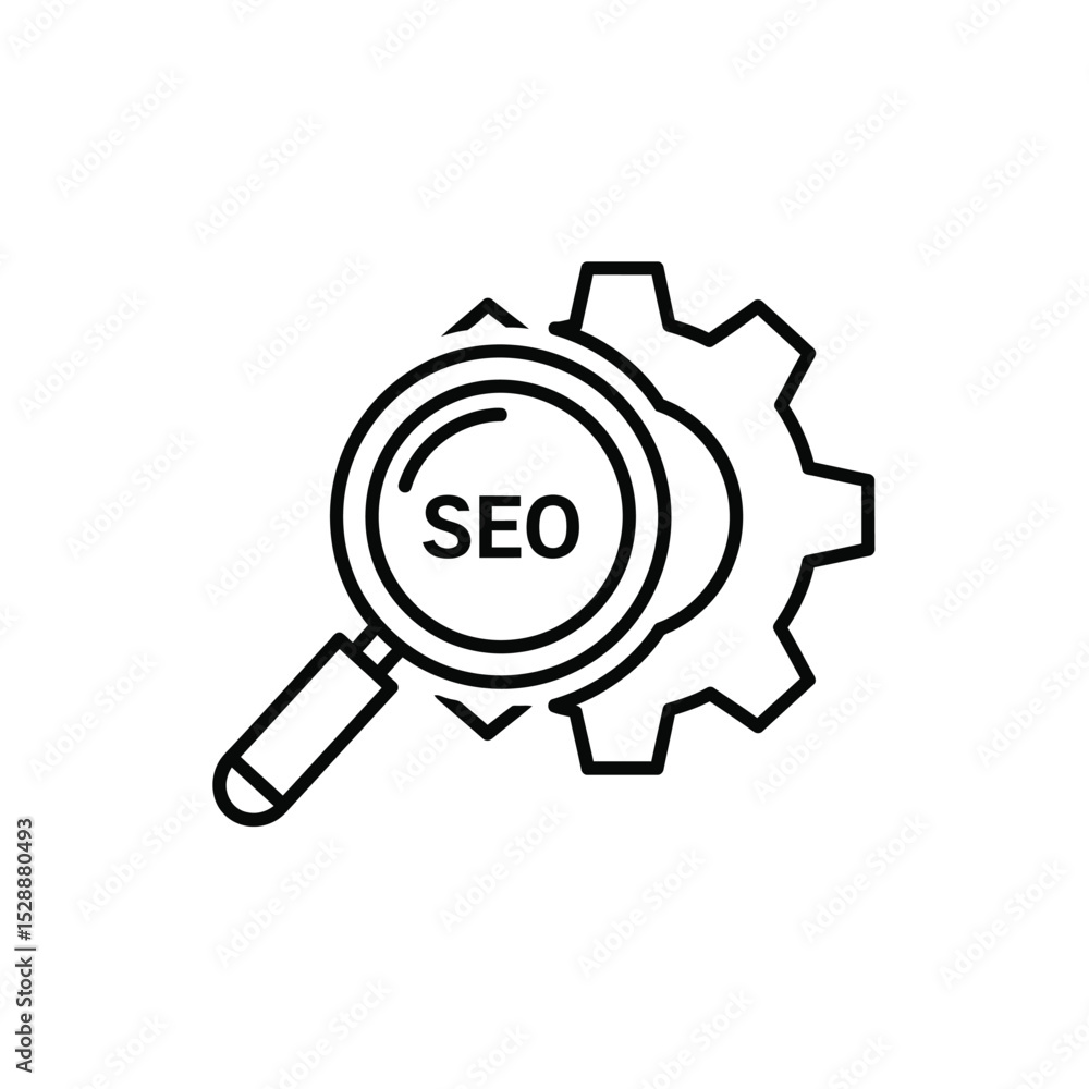 Seo optimization gear magnifying glass icon Seo optimization gear magnifying glass icon