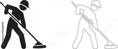 Man washing the floor with a mop. Vector icon of cleaning the room.