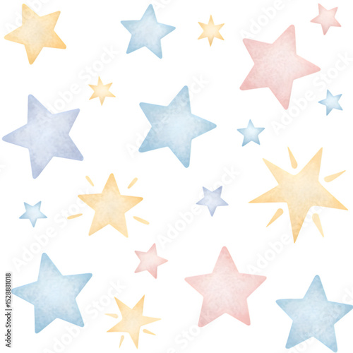 Pastel Watercolor Stars: Seamless Pattern Background on transparent background
