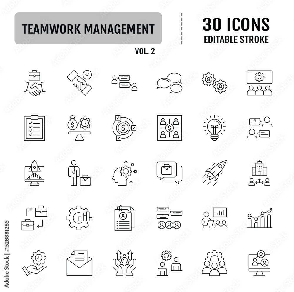 Teamwork and management line icon set. Editable stroke. Vector illustration Teamwork and management line icon set. Editable stroke. Vector illustration