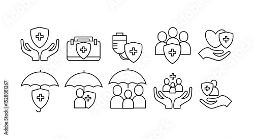 Health Insurance and Medical Protection Line Icons