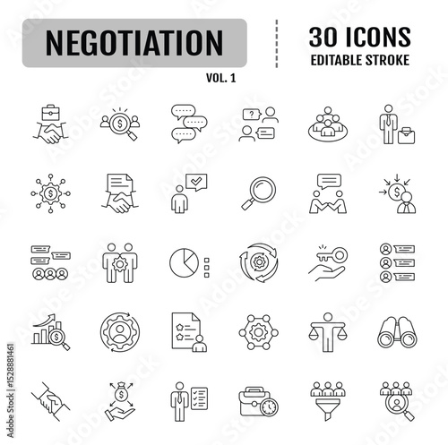 Negotiaion line icon set. Editable stroke. Vector illustration