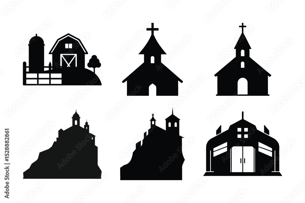 Φωτογραφία Vector church silhouettes depict historic European town architecture with a myst