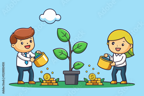 Businesspeople cultivating a money tree