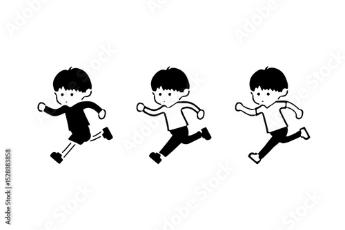 走る少年　子供　イラスト　スタンプ風