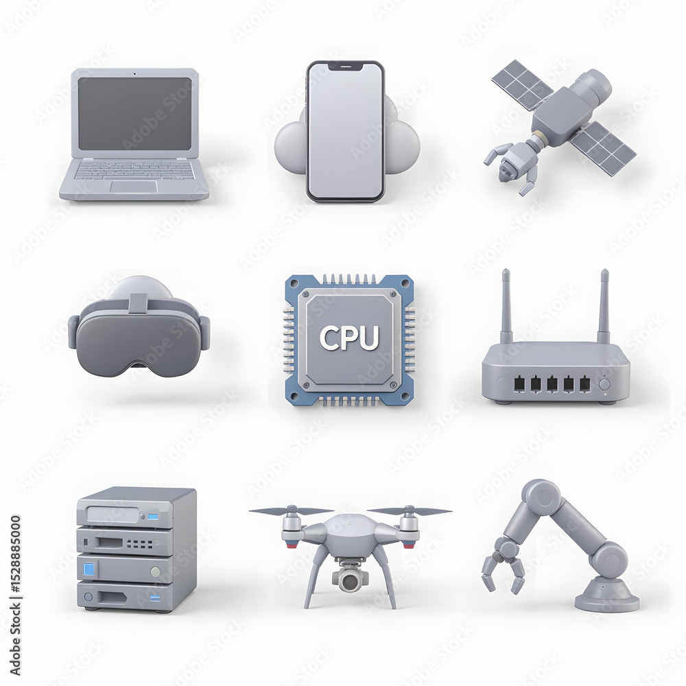 custom made wallpaper toronto digitalModern Technology Icons Laptop, Smartphone, CPU, Drone, VR Headset, Robot Arm, Satellite, Router, Server