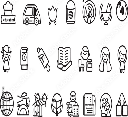  "Hand-Drawn Icons of Education, Culture, and Daily Life".