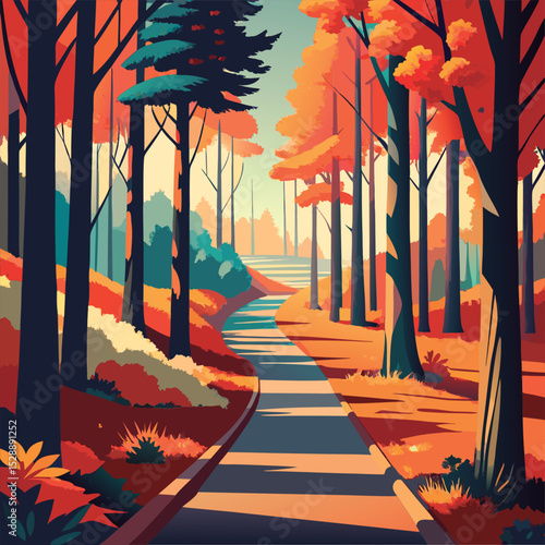 Autumn path through the woods.