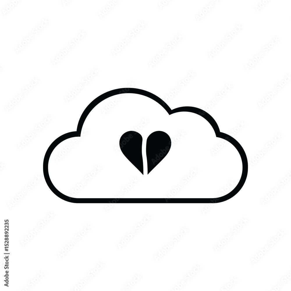 Broken heart inside cloud vector icon for sad emotions. Broken heart inside cloud vector icon for sad emotions.