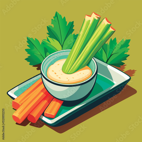 Celery sticks and carrots with dip.