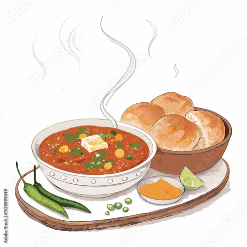 Pav bhaji with bread, onion and butter , indian food