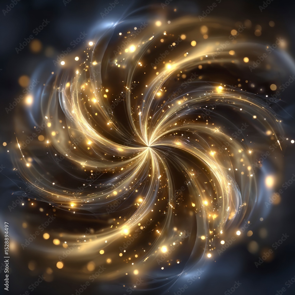 Obraz premium Golden Light Swirl Abstract Energy Sparkle Burst Magic Glow Fractal Art Background