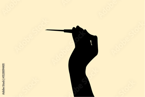 Silhouette of hand holding screwdriver concept. Icon of gesture people with electric tool. Vector illustration.