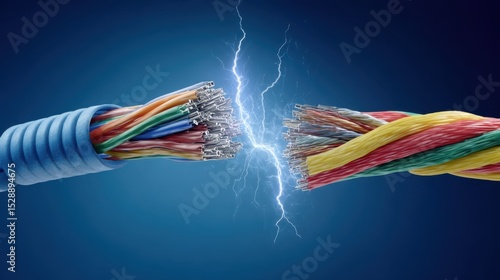 The colorful wires creating a dramatic spark of electric energy.