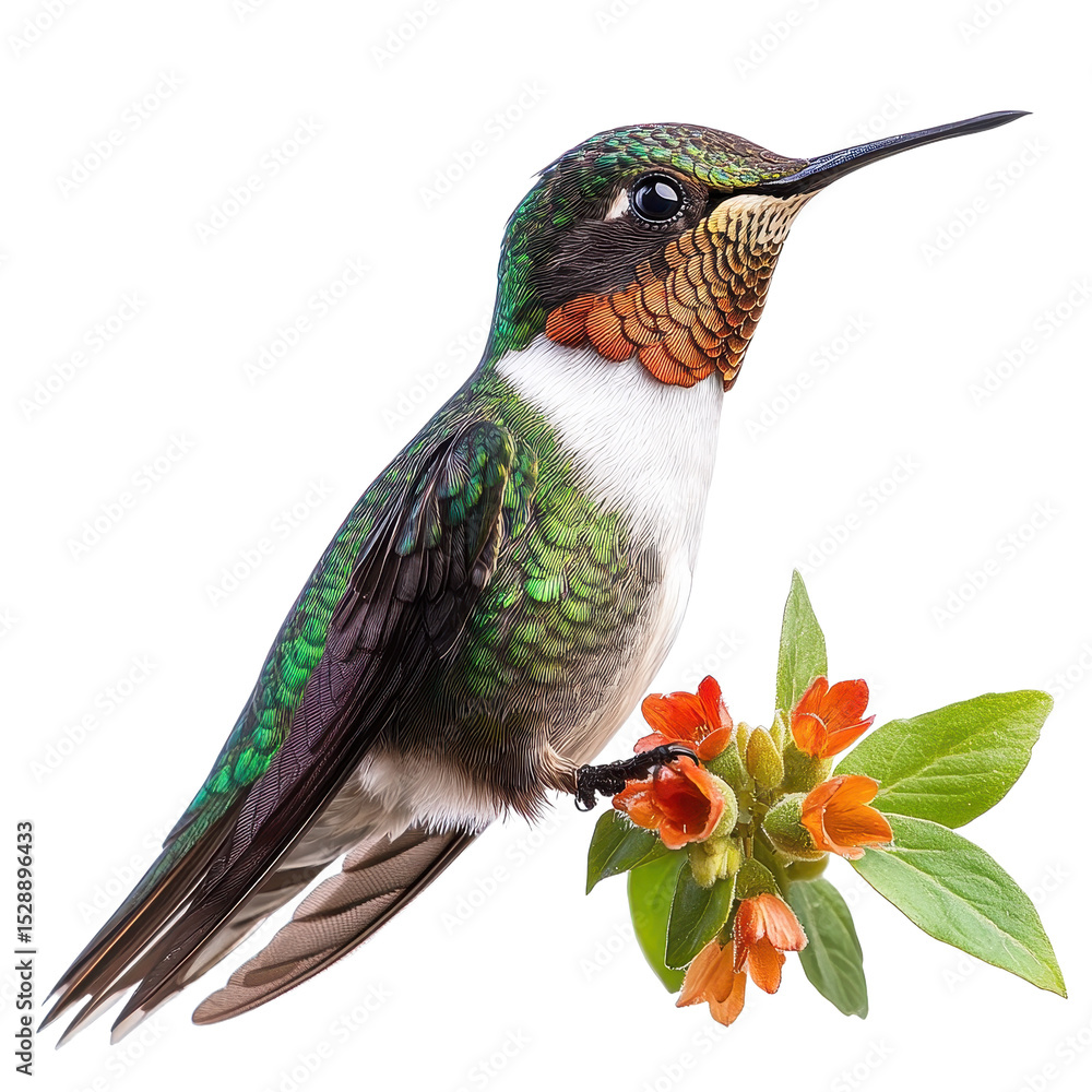 Fototapeta premium Ruby-throated hummingbird isolated on transparent background.