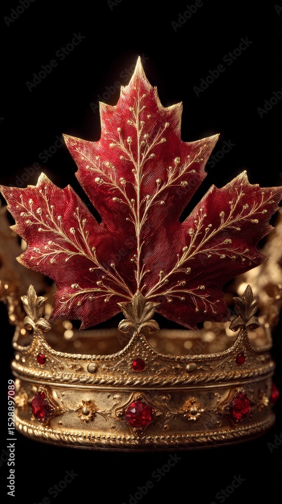 Obraz premium Regal Maple Leaf Crown Red Gold Jewel Holiday Royalty