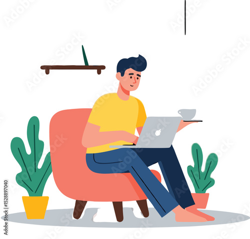 Man Working at Home Illustration Remote Work and Home Office Concept