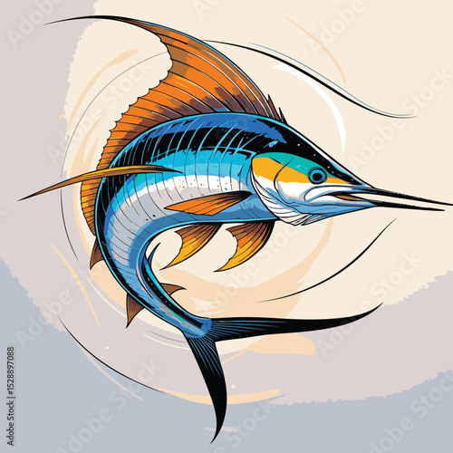colored vector illustration of marlin fish