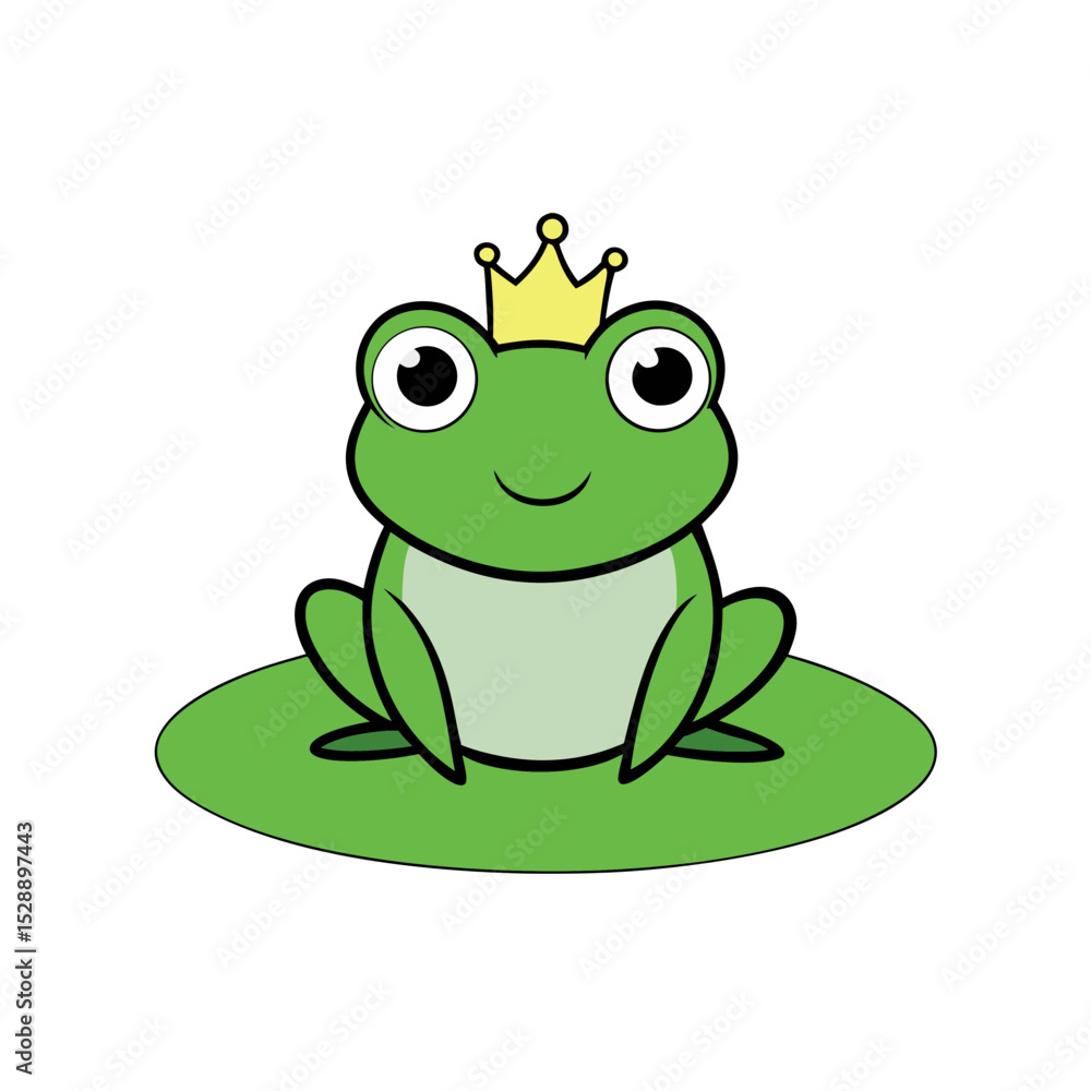 Fototapeta premium Happy Green Frog on Lily Pad – Cute Cartoon Vector