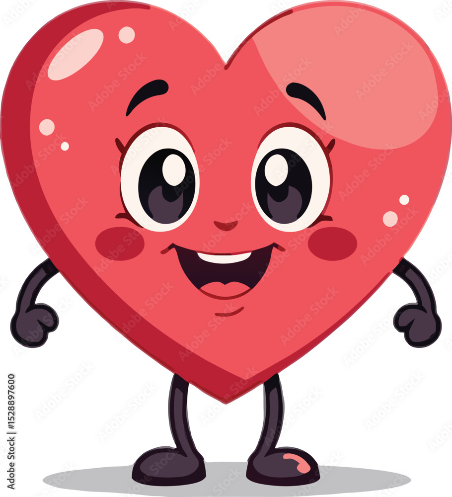 Fototapeta premium Happy Cartoon Heart Character with Legs and Arms