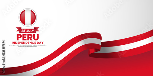 Peru independence day banner background 28 July design element with waving ribbon flag