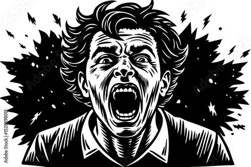 Screaming man with exploding head graphic art