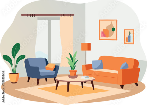 Cozy Living Room Illustration Modern Home Interior and Comfortable Decoration