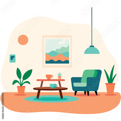 Modern Living Room Illustration Interior Design and Home Decoration