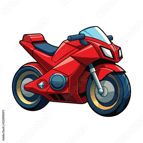 Red vintage motorcycle isolated on white background with chrome details and classic design