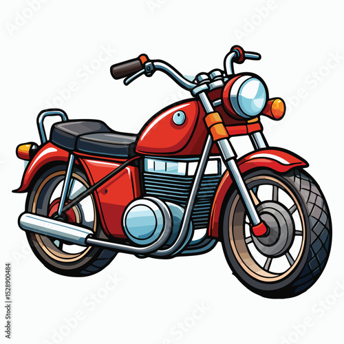 Red vintage motorcycle isolated on white background with chrome details and classic design