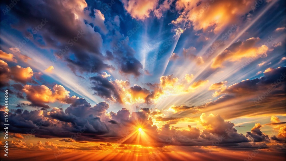 Dramatic orange and red sunset over mountains and forest, with fire-like clouds ablaze in the sky Dramatic orange and red sunset over mountains and forest, with fire-like clouds ablaze in the sky