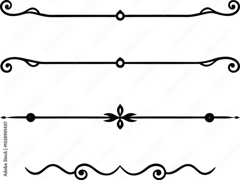 Decorative Black Dividers Ornaments Set on White Background Flat Design Decorative Black Dividers Ornaments Set on White Background Flat Design