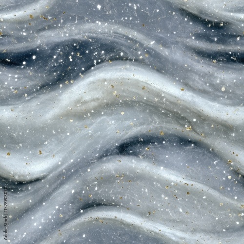 Abstract liquid flow background with silver and gold glitter and texture.