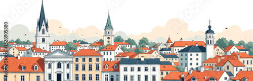 Wallpaper Mural "Charming European Town with Red Roofs and Church Spires" Torontodigital.ca