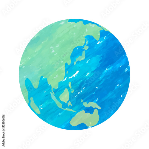 地球のベクターイラスト　水彩絵の具またはクレヨンの手描き風