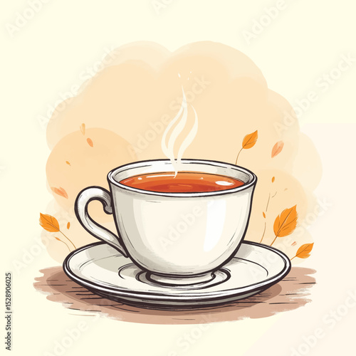 Autumnal Coffee Cup with Fallen Leaves and Steam